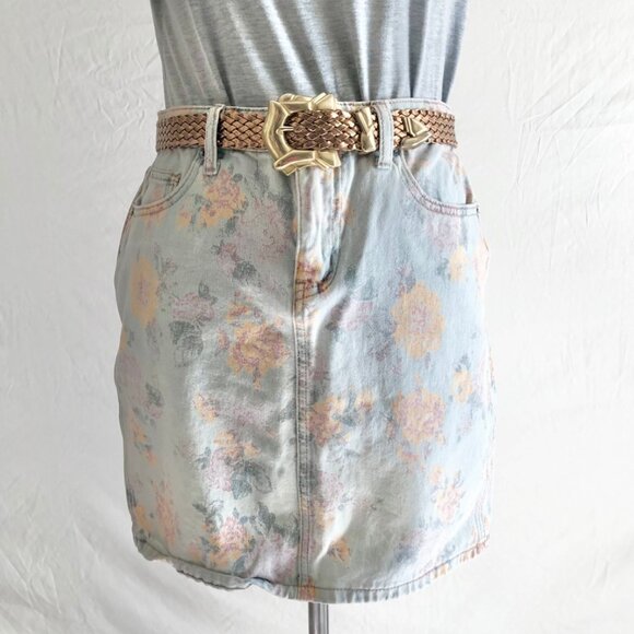Pastel Floral Denim Mini Skirt Size M - Picture 7 of 11